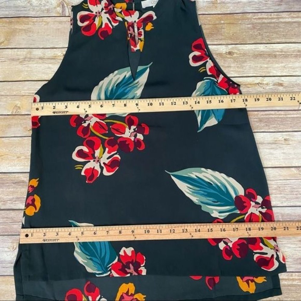 LOFT Dark Green Floral Print Peephole Sleeveless Top - Picture 7 of 10